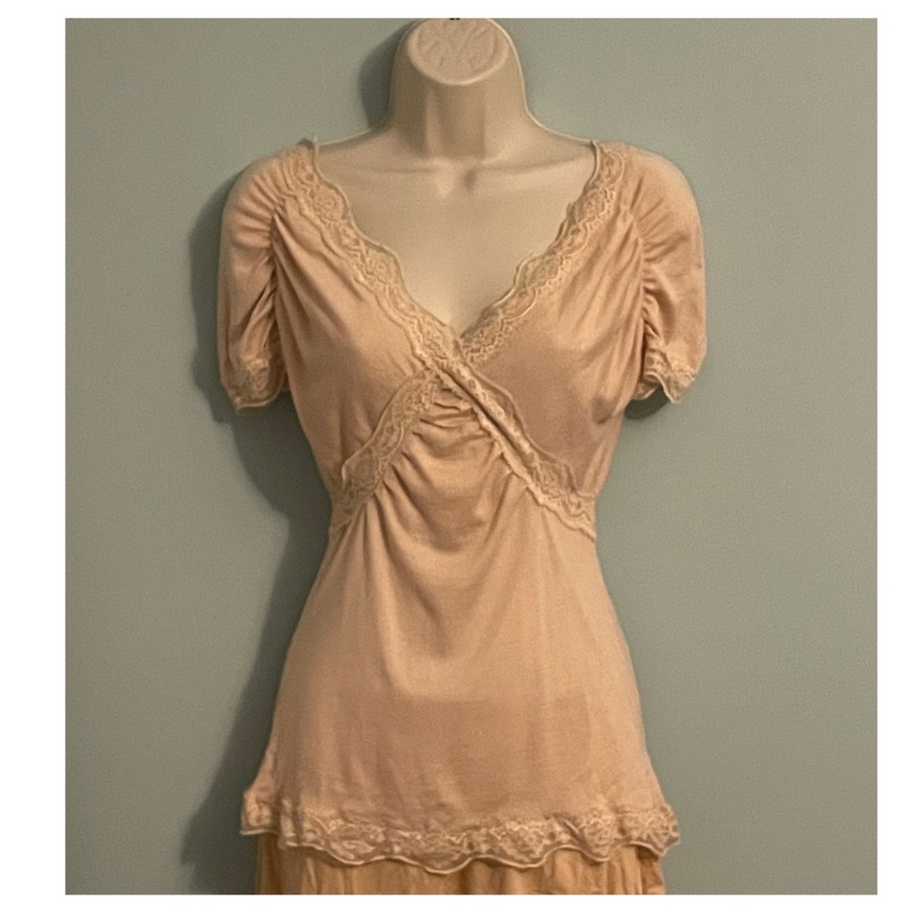 Glam Cashmere peasant top with lace detail